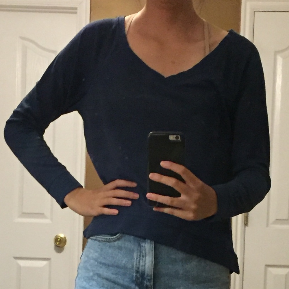 Abercrombie & Fitch Blue V Neck Long Sleeve Top